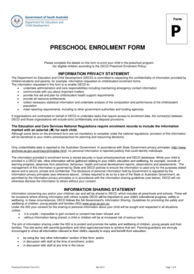 South Australia Preschool Enrolment Form