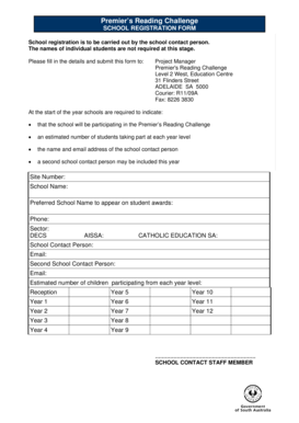 Premier's Reading Challenge School Registration Form