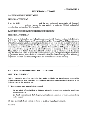 Maryland Bid/Proposal Affidavit