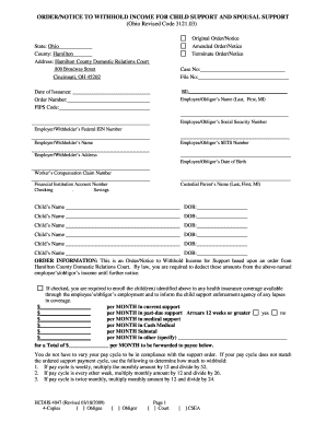 Order to Withhold Income for Child Support and Spousal Support