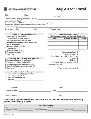 University of Texas at Austin Travel Request Form