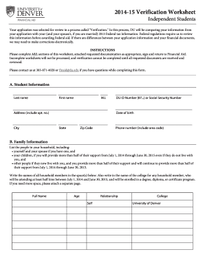 2014-15 Verification Worksheet