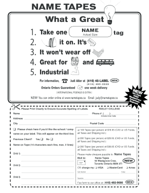 Name Tapes Order Form