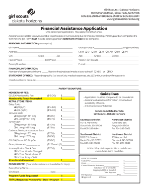 Girl Scouts Financial Assistance Application