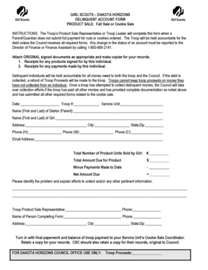 Girl Scouts Delinquent Account Form