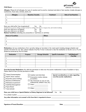 Child Medical Information Form