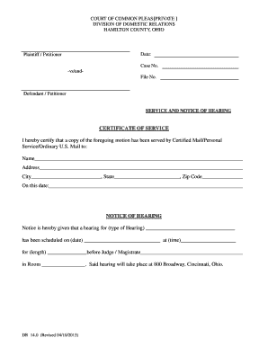 Court of Common Pleas Service and Notice of Hearing