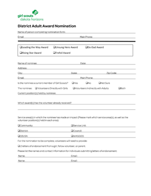 Girl Scouts Award Nomination Form