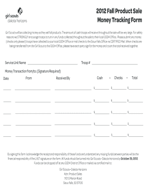 Gift card tracking sheet - 2012 Fall Product Sale Money Tracking Form - Girl Scouts - Dakota ... - gsdakotahorizons