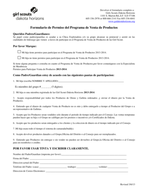 Formulario de Permiso del Programa de Venta de Productos