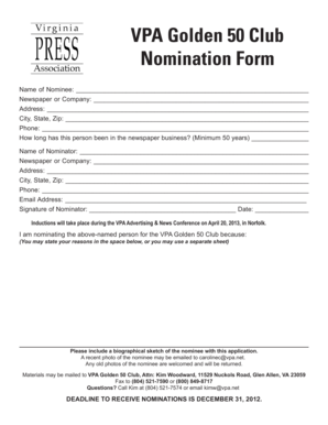 Disclosure definition in real estate - VPA Golden 50 Club Nomination Form - vpa