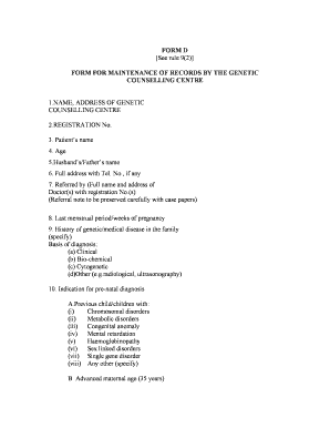 FORM D See rule 9(2) FORM FOR MAINTENANCE OF RECORDS ...