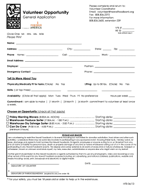 Hawaii Foodbank Volunteer Application Form
