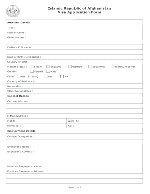 Afghanistan Visa Application Form