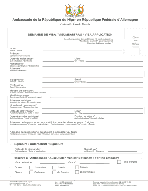DEMANDE DE VISA / VISUMSANTRAG / VISA APPLICATION