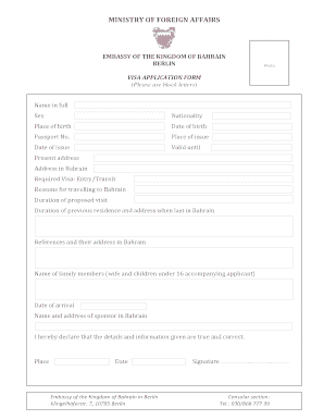 Bahrain Visa Application Form
