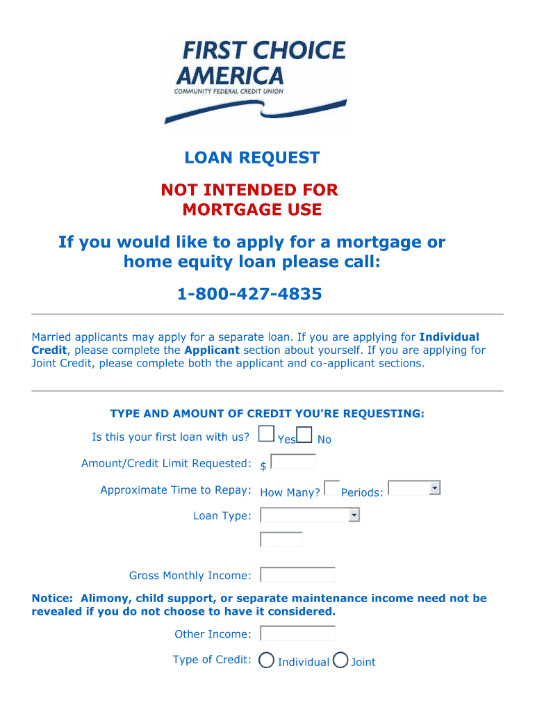 Fillable Online firstchoiceamericacu Loan Application First Choice America Fax Email Print