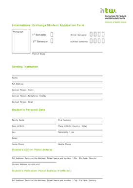 International Exchange Student Application Form