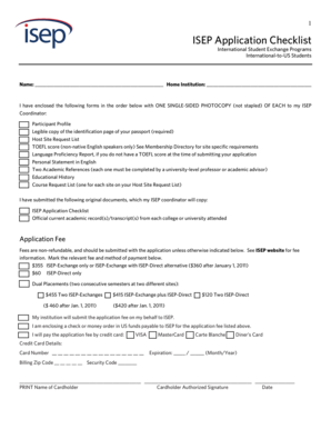 ISEP Application Checklist