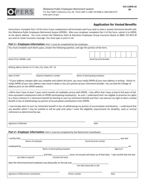 Oklahoma Public Employees Retirement System Vested Benefits Application