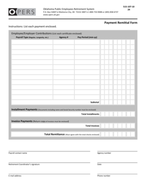 Oklahoma Public Employees Retirement System Payment Remittal Form