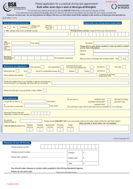 UK Practical Driving Test Application Form