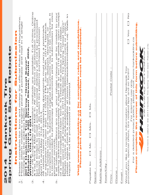 Hankook Tire 2014 Spring Great Save Rebate Form