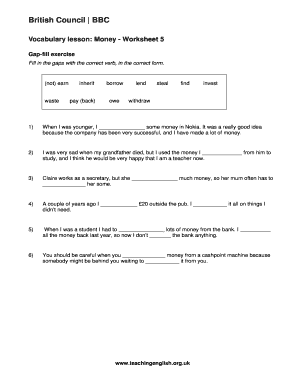 fillable online vocabulary lesson money worksheet 5 fax email print pdffiller