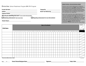 School Readiness Program Reimbursement Form