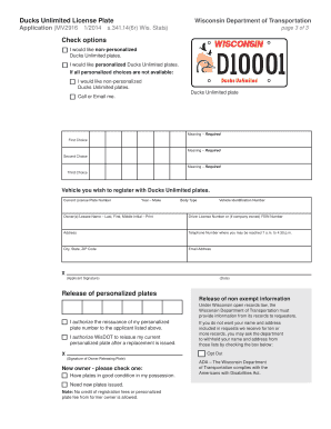 Wisconsin Ducks Unlimited License Plate Application