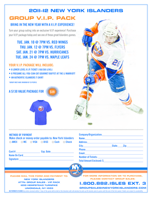 New York Islanders VIP Group Package Order Form