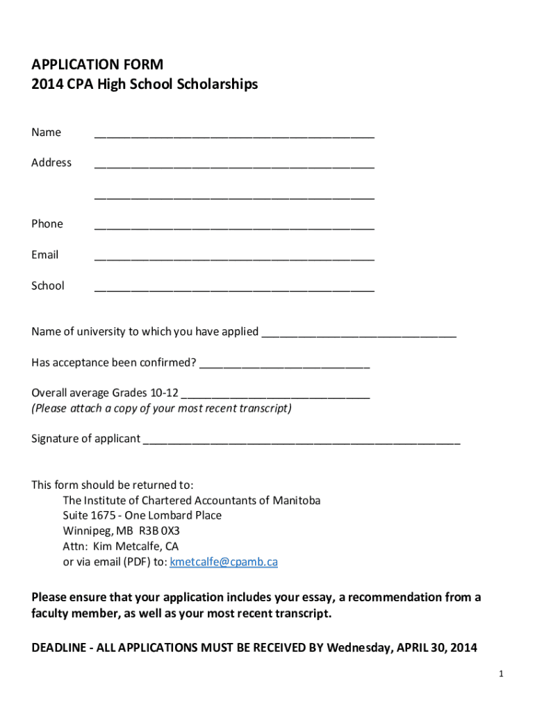 high school scholarship application form 2023 Preview on Page 1