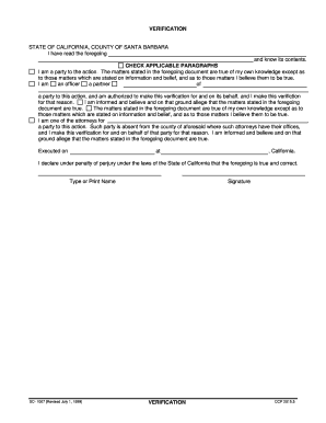 California Verification Form