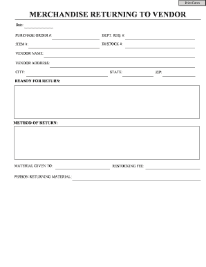 Merchandise Return Form