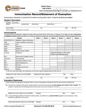 Immunization Record/Statement of Exemption