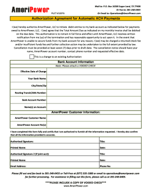 Authorization Agreement for Automatic ACH Payments
