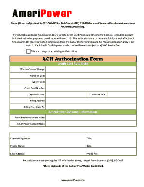 Credit Card Auto Debit Authorization Form