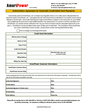 Authorization Agreement for Automatic Credit/Debit Card Payments