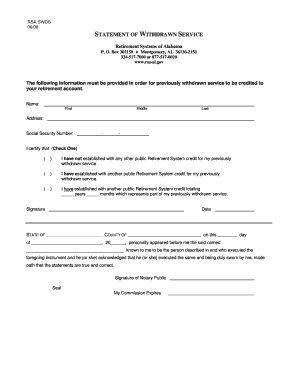 Statement of Withdrawn Service