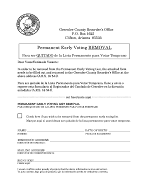 Permanent Early Voting Removal Form