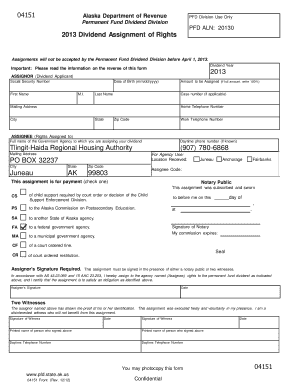 Alaska PFD Dividend Assignment of Rights
