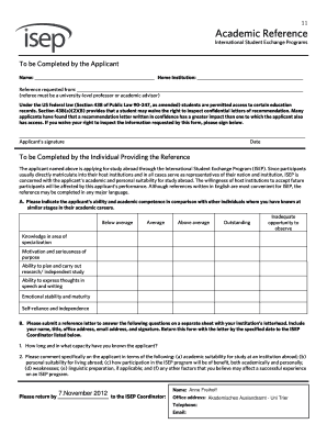 Academic Reference for International Student Exchange