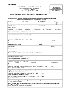 Philippine Quota/Non-Quota Immigrant Visa Application
