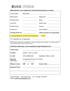 Sage Publications Billing Details Form