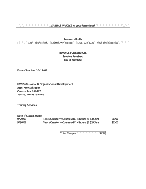 SAMPLE INVOICE on your letterhead Trainers - R - Us INVOICE ... - washington