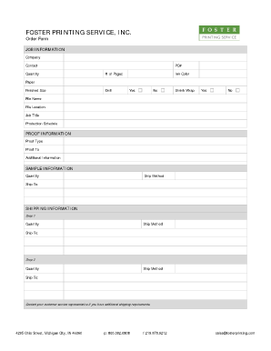 Foster Printing Service Order Form