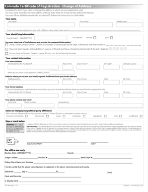 Colorado Certificate of Registration - Change of Address