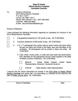 Alaska Official Election Pamphlet Candidate Checklist