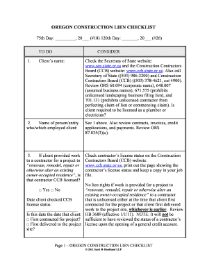 Oregon Construction Lien Checklist