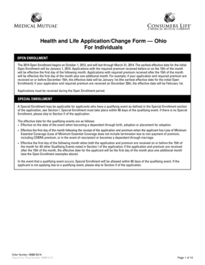 Ohio Health and Life Application/Change Form